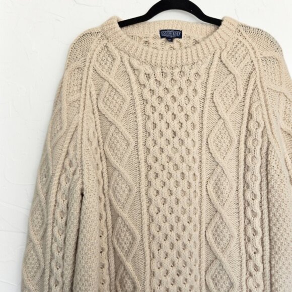 Vintage Lands End 100% Wool Chunky Cream Sweater - Picture 2 of 13